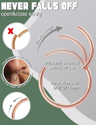 Adramata Piercings 8 Pièces Acier Chirurgical Nez Anneaux pour Hommes Femmes Conch Tragus Daith Rook Piercing Oreille 16