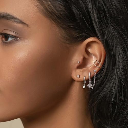 Adramata Boucles d'Oreilles Argent 925 Plaquées Or 14 Carats pour Femme MultiPhoneires Helix Tragus Osama Recyclées Stan