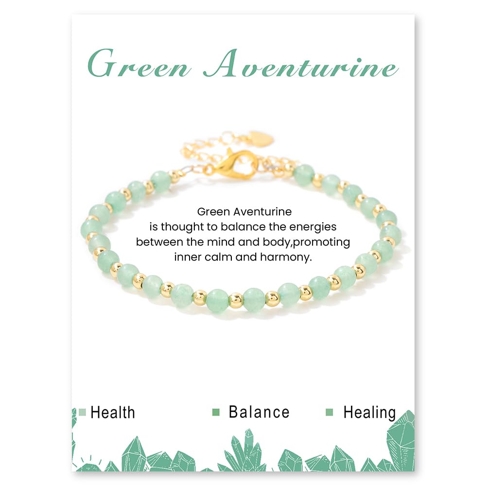 Bracelet Pierre Naturelle Uwiyo Femme 4mm Plqué Or Cristal Anniversaire Fête des Mères Noël