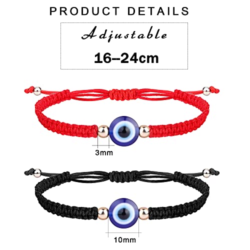 Adramata Oeil Turco Bijoux Femmes Hommes - Porte Bonheur Réglable Tressé Recycled Porte-Bonheur 12 Pièces Noir Rouge