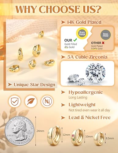 Adramata Boucles d'Oreilles Creole Plaqué Or 14K Femme - Hypoallergénique et Éco-responsable | Argent Fantaisie Gros Pér
