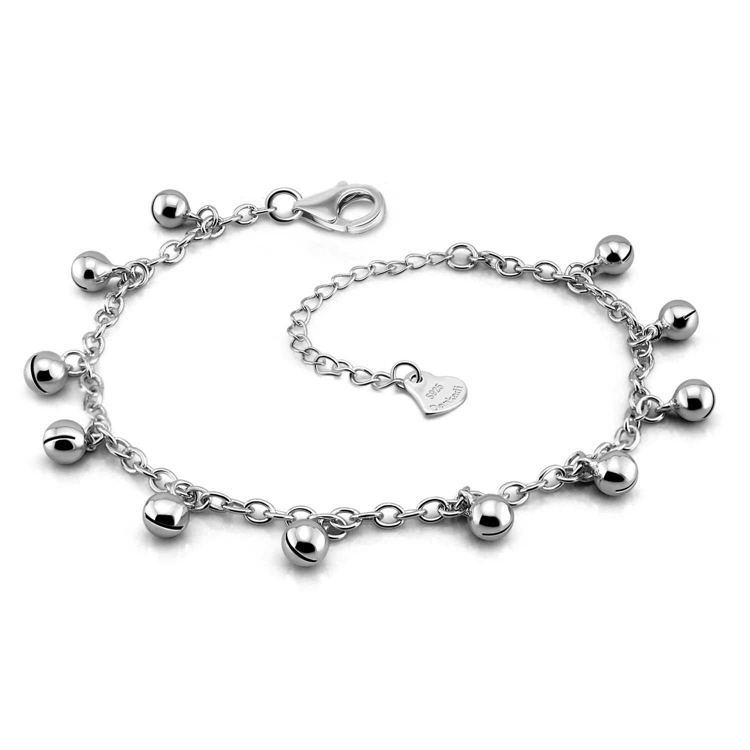 Bracelet Dankadi en 925 argent classique bohème avec chaîne maillons clochette et pendantes grelot pour femme 20CM régla