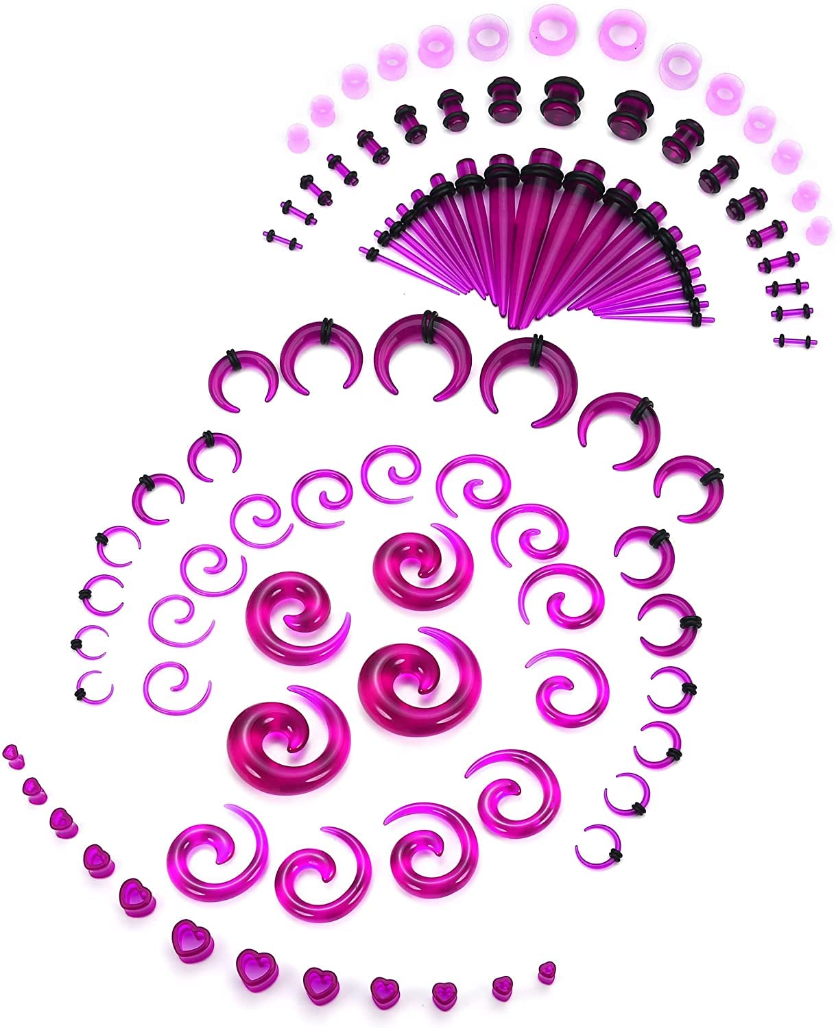 Adramata Écarts Oreilles 98 Pièces Acrylique Cône Piercing Écarts Oreille Ensembles pour Expanding Oreille Tatouage